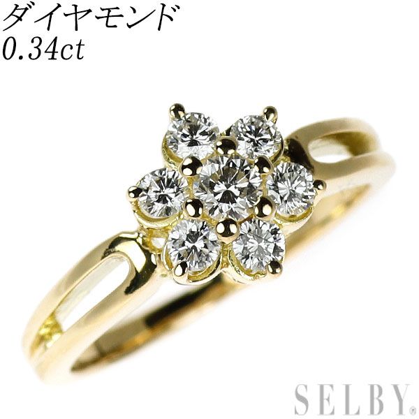 ミキモト K18YG ダイヤモンド リング 0.34ct フラワー