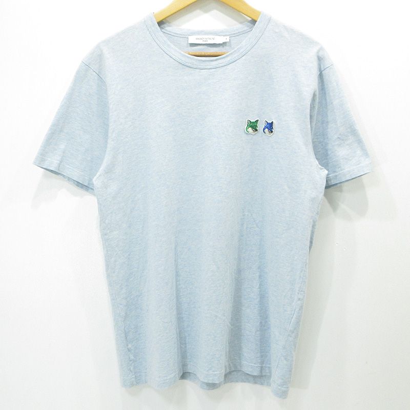 【三重本店】 中古 MAISON KITSUNE | メゾンキツネ DOUBLE FOX HEAD LOGO TEE ダブルフォックスヘッドロゴTシャツ キツネ刺繍半袖Tシャツ KM00101KJ0008 ライトブルー サイズ：M 【108】