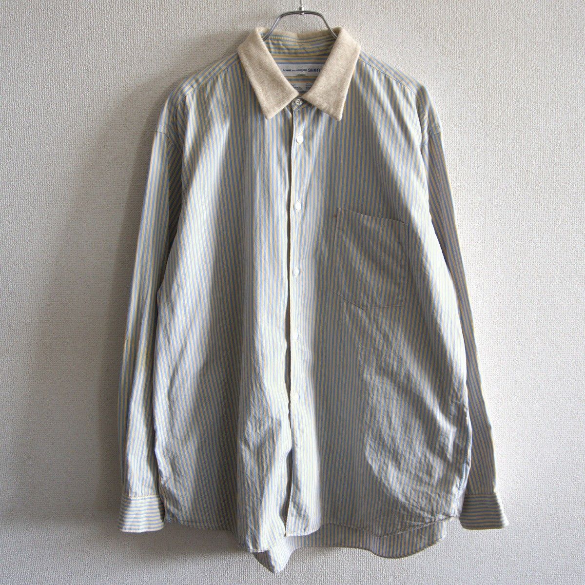 【フランス製】COMME des GARCONS SHIRT【襟切替 ストライプ シャツ】M コムデギャルソンシャツ 26050043