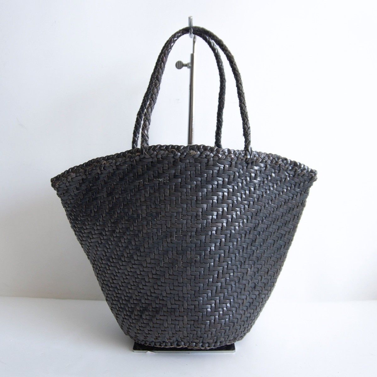 美品】DRAGON【レザー メッシュ ハンド バッグ】チャコールグレー 