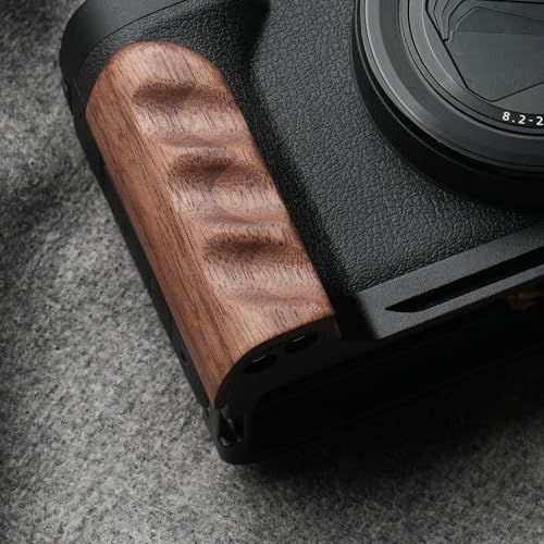 実木 カメラグリップ 、対応 Canon キヤノン Powershot V1 カメラ専用 L型クイックリリース プレート ? 独自防滑指溝 ? 超極細繊維植絨?高級珍木 木製ハンドル (クルミ黒板)AR a710a768
