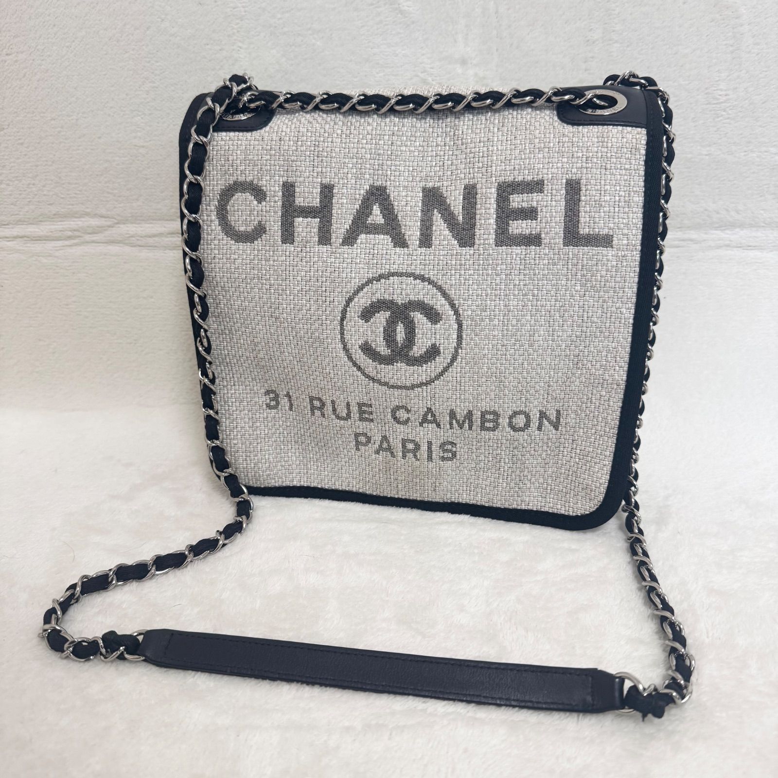 CHANEL シャネル ドーヴィル ショルダーバッグ Wチェーン　キャンバス　レザー　メンズ　レディース　シリアルシール　正規品