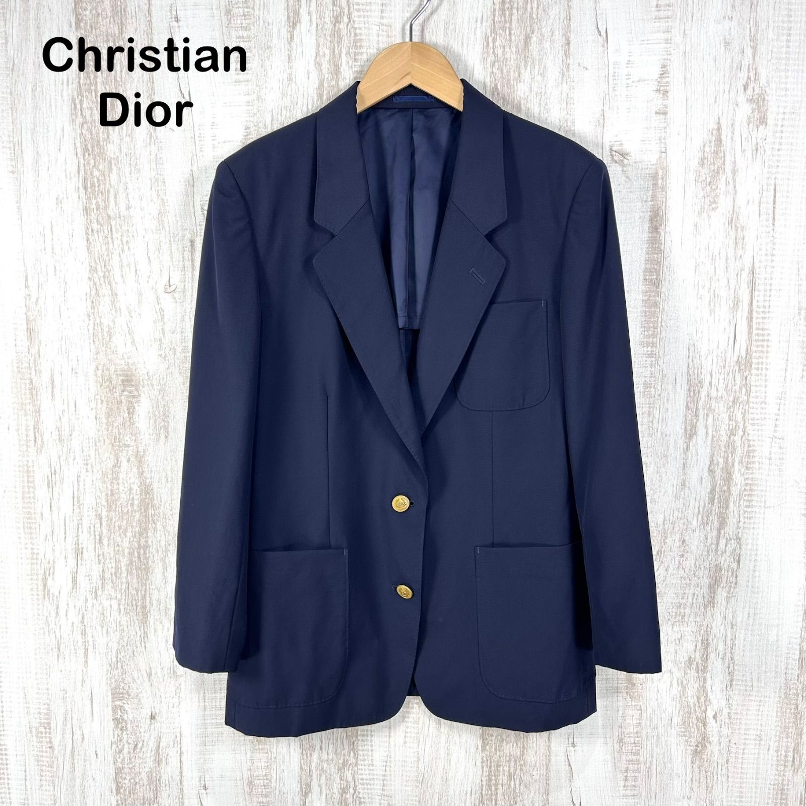 90s Christian Dior ヴィンテージ クリスチャンディオール CDロゴ 金ボタン ウール100% テーラードジャケット ネイビー 紺ブレ レディース