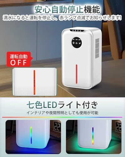 Imspace 除湿機 小型 除湿器 0.8L/日 湿気取り じょしつぎ コンパクト 静音 省工ネ 大容量 2.2L 連続排水 自動停止 タイマー機能 自動除霜機能 スリープ機能 7色LEDライト 湿気 梅雨 カビ 対策 狭所向け クローゼッ 0253b7d5