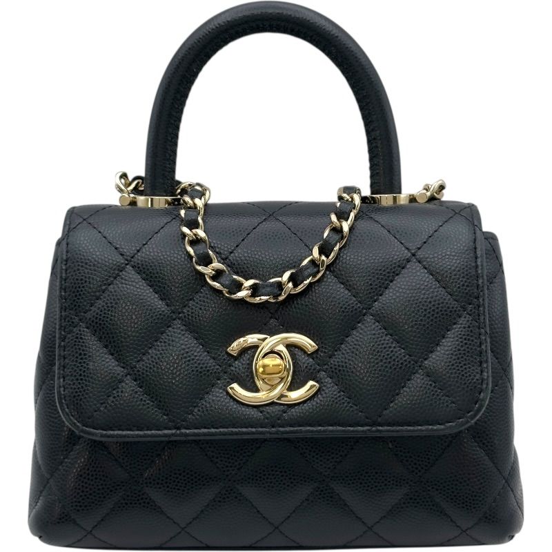 シャネル CHANEL ココハンドルチェーンクラッチ AP4244 ブラック ゴールド金具 キャビアスキン レディース ハンドバッグ