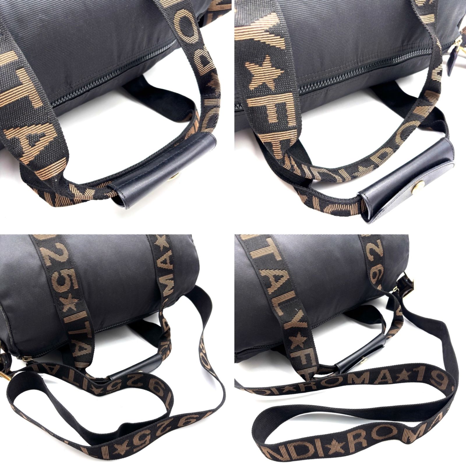 FENDI ナイロン生地 2way ボストンバッグ ドラムバッグ ブラック FENDI フェンディ ロゴテープ 2way ボストンバッグ ドラムバッグ