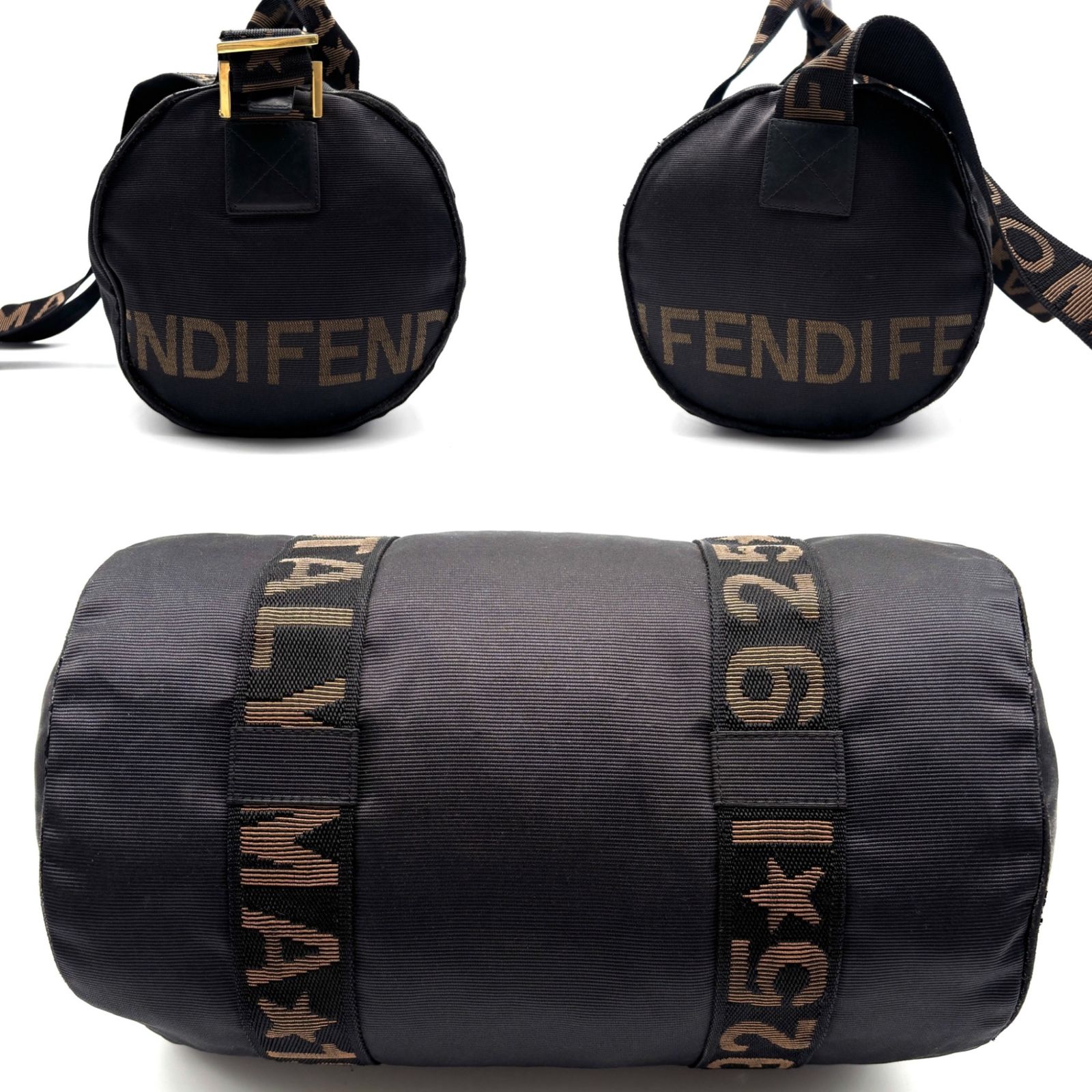 FENDI フェンディ ロゴテープ 2way ボストンバッグ ドラムバッグ