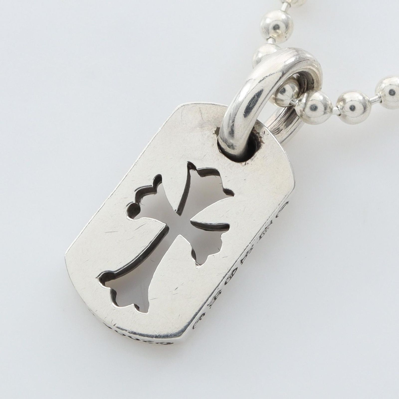 クロムハーツ CHROME HEARTS ネックレス タイニーカットアウト クロスドッグタグ ボールチェーン シルバー925 クロスドッグタグ ネックレス メンズ Used A