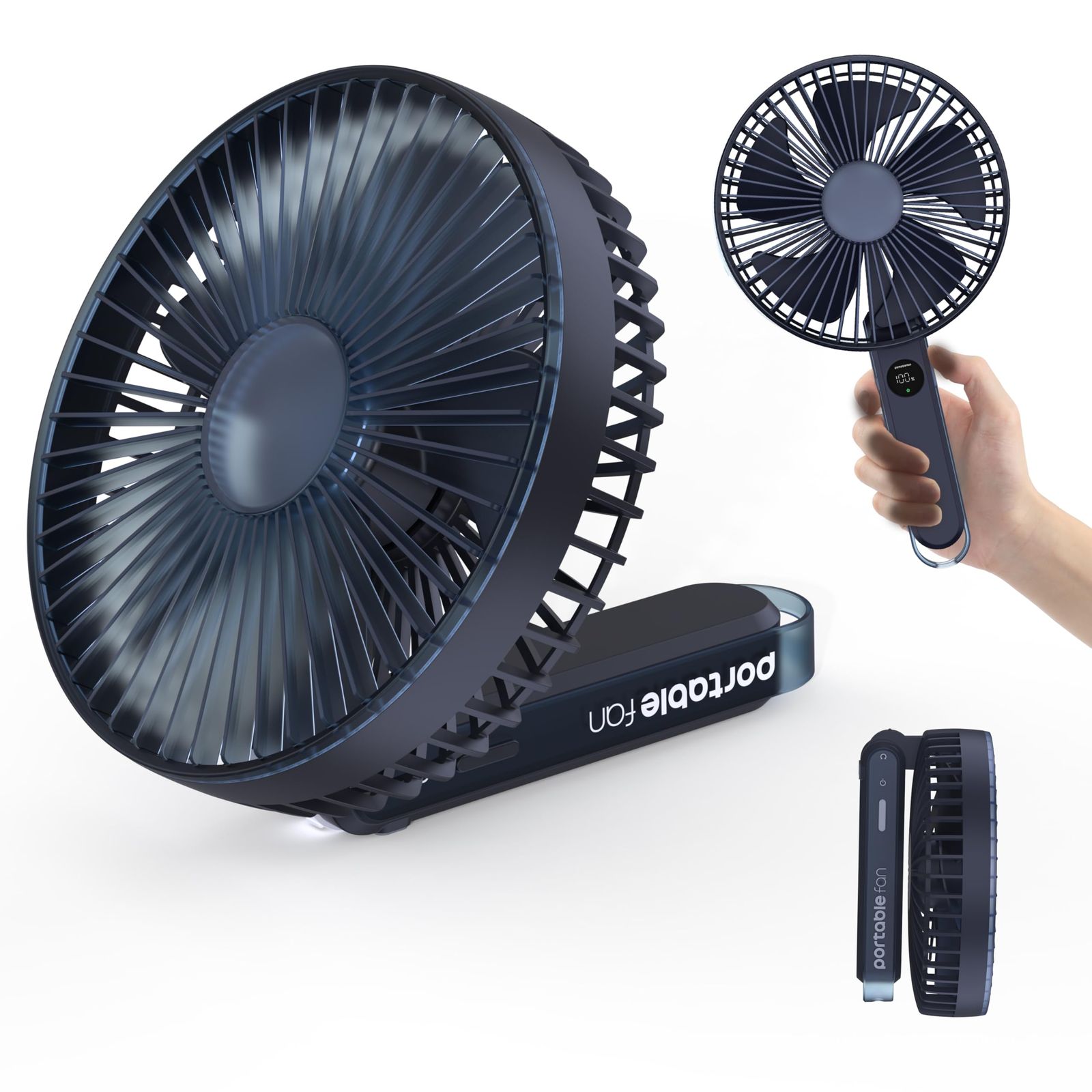 卓上扇風機 静音 小型【折り畳み収納可能?1台多役?最大直径広角送?】携帯扇風機 4WAY (卓上・吊り下げ・ハンディ・壁掛け) ハンディファン用可能 手持ちせんぷうき 薄型 180°角度調整 4段階風量 6000mAhバッテリー内蔵 充電式 e9f598eb