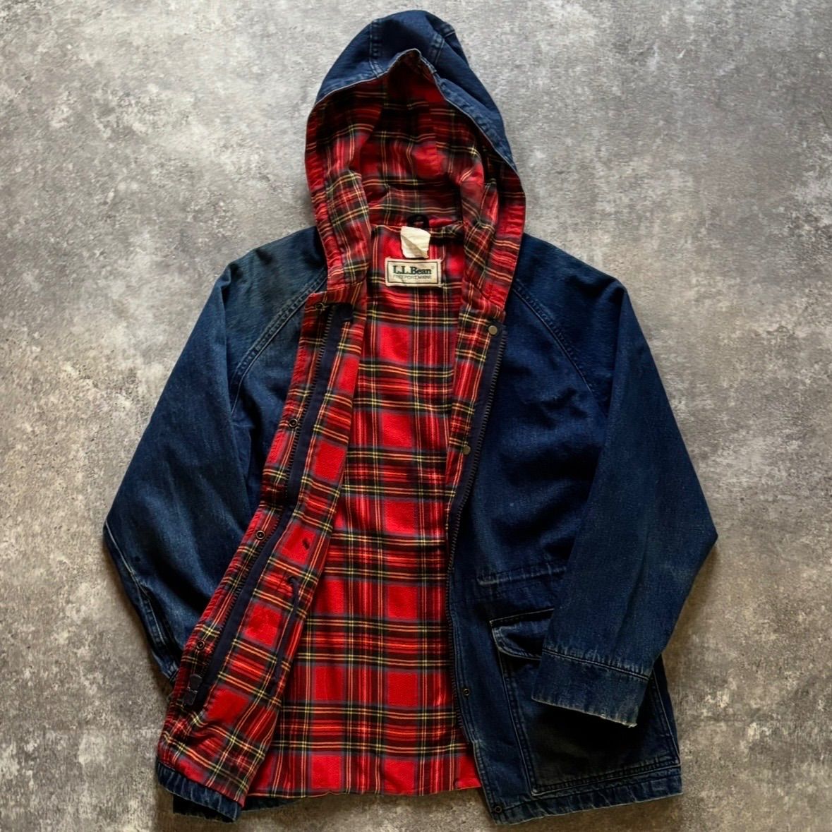 80年代 80s L.L.Bean エルエルビーン 裏地チェック デニム マウンテン 