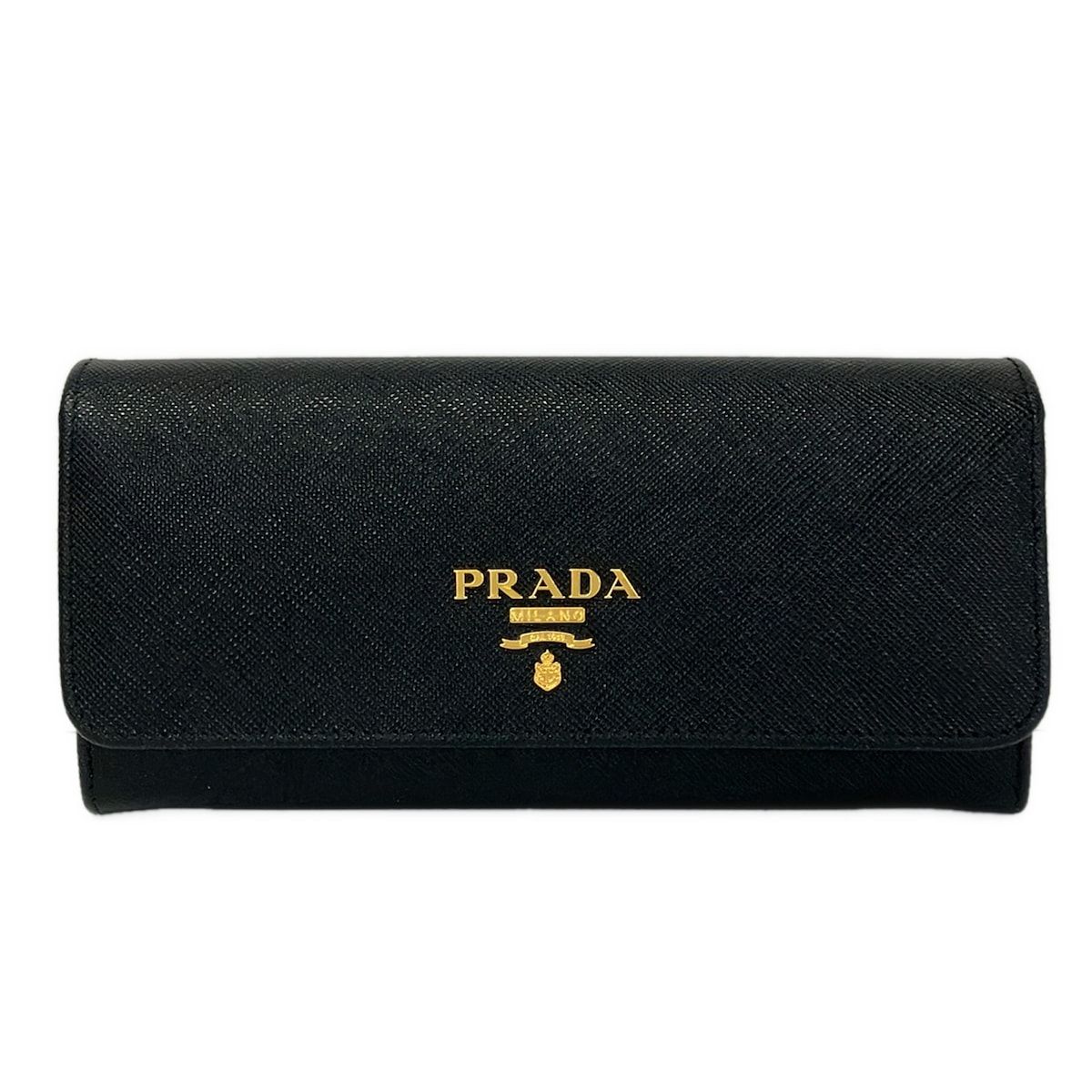 PRADA(プラダ) 長財布 - 1MH132 黒×ハイビスカス 内側マルチカラー レザー