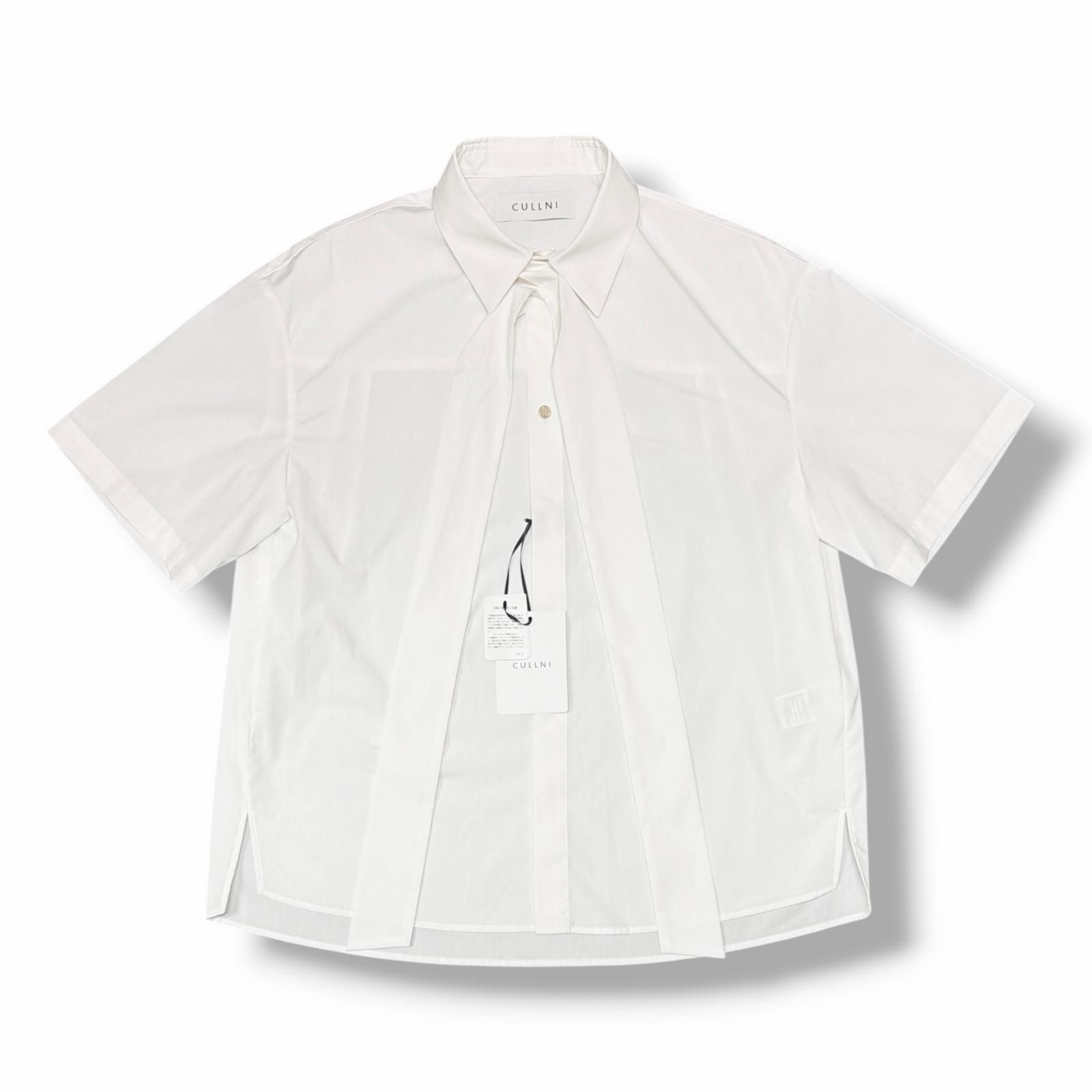 参考上代27500円 未使用 CULLNI 25SS Double Satin Bow Tie Short Sleeve Shirt ダブルサテンボウタイショートスリーブシャツ 半袖シャツ クルニ 25-SS-045B ホワイト 1 （4707M）
