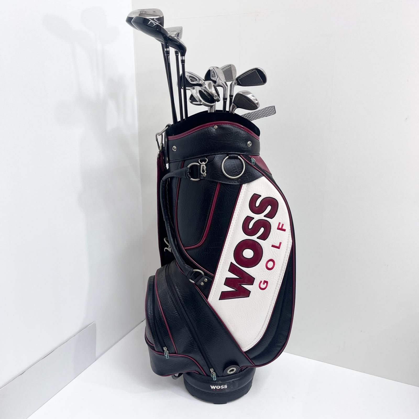【加古川店】 中古 WOSS GOLF クラブ13本＋キャディバッグセット ドライバー,3W,5W,7U,5~9i,PW,SW,AW,パター フード・ヘッドカバー付 【427】