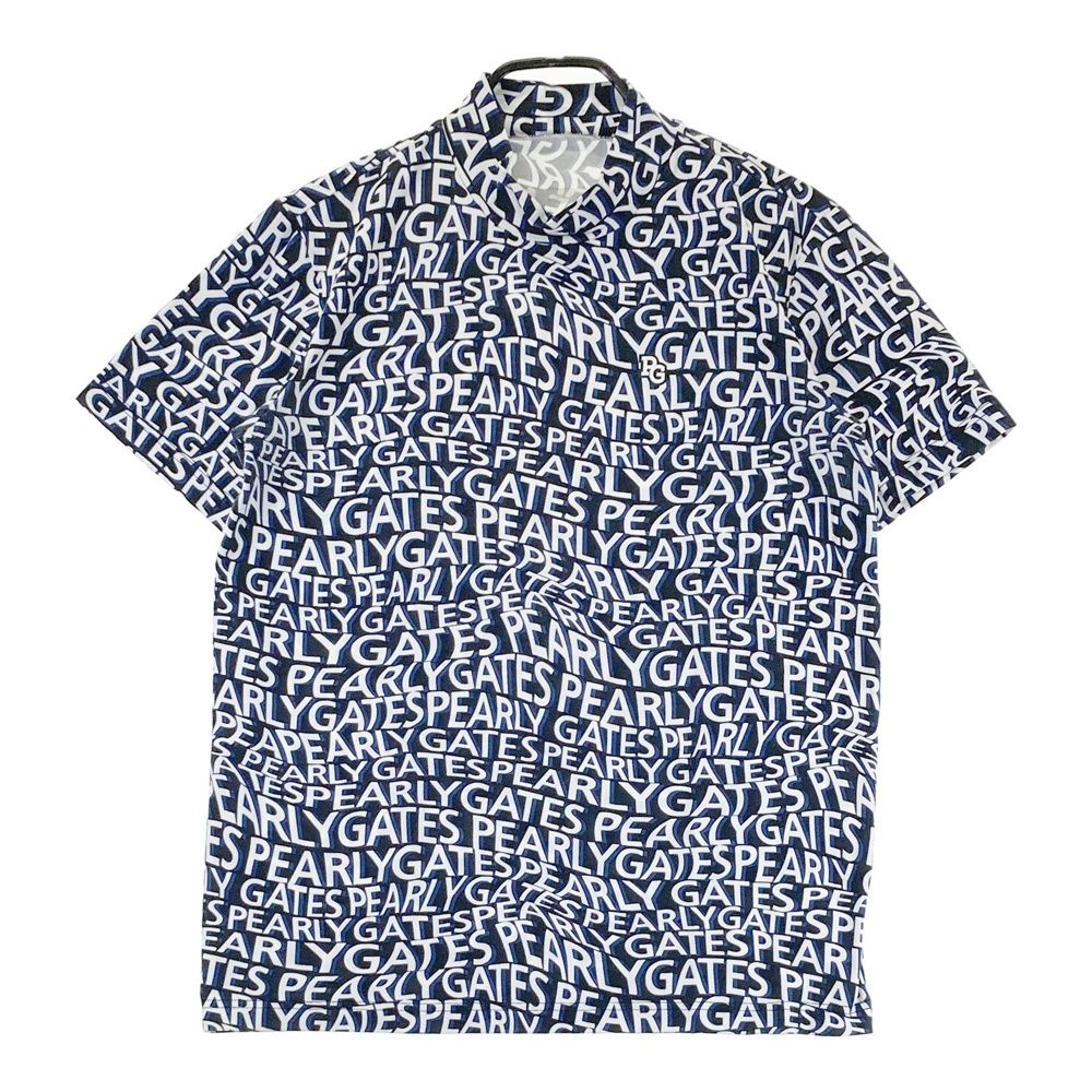 サイズ：4 PEARLY GATES パーリーゲイツ モックネック 半袖Tシャツ ロゴ 総柄 ブラック系 [240101683244] ゴルフウェア メンズ ストスト
