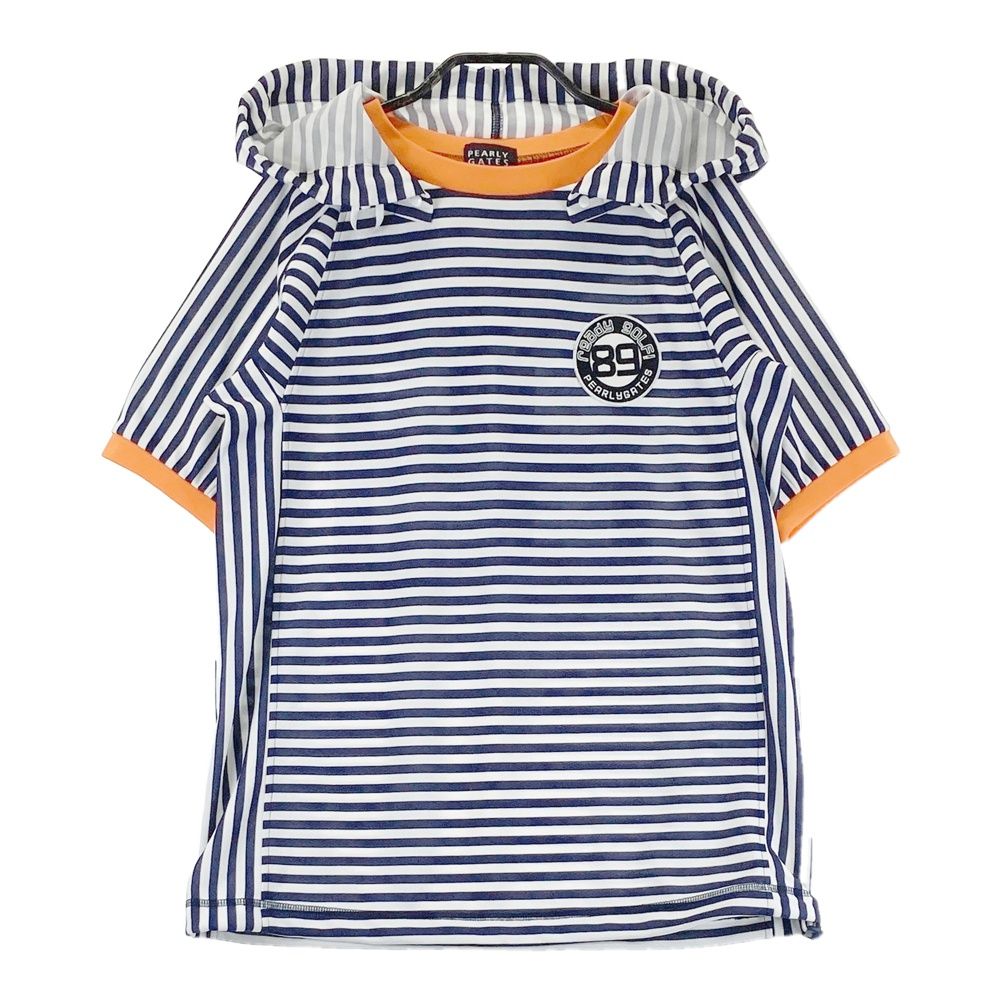 サイズ：1 PEARLY GATES パーリーゲイツ フード付き 半袖Tシャツ ボーダー柄 ネイビー系 [240101684171] ゴルフウェア レディース ストスト