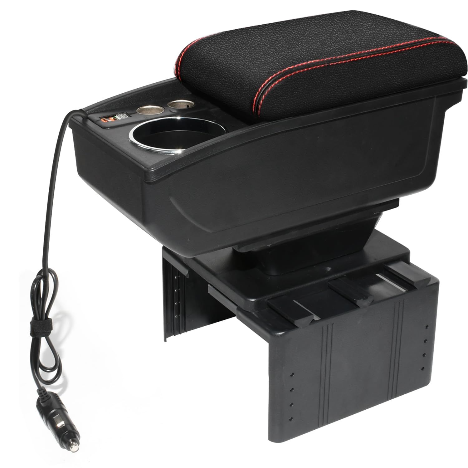 コンソールボックス アームレスト 汎用 コンソールボックス車用収納ボックス 多機能 双USB高速充電 ドリンクホルダー タバコのインターフェース ドライビングレコーダーインターフェイス 内装 長時間 運転 アームレスト 疲労を軽減 カー用品 36e6300e