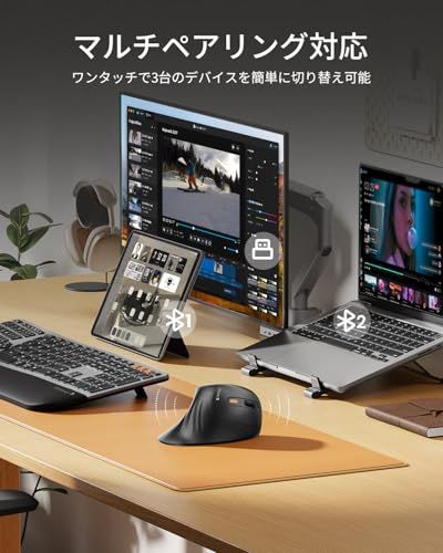 ProtoArc EM11 NL エルゴノミクスマウス 縦型58° 静音 無線 Bluetooth 2.4GHz 3台同時接続 ワイヤレスマウス Type-C充電式 進む/戻るボタン搭載 高精度 3段階DPI切替 Windows Mac iO d4875ffb