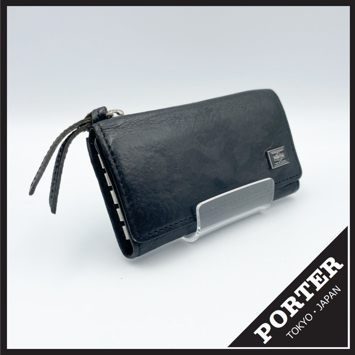 PORTER（ポーター） キーケース レザー 本革 ワンダー 迷彩柄 カモフラ ブラック 黒 吉田カバン L字ファスナー 型押し エンボス加工 鍵 収納 ビジネス カジュアル スマート ギフト