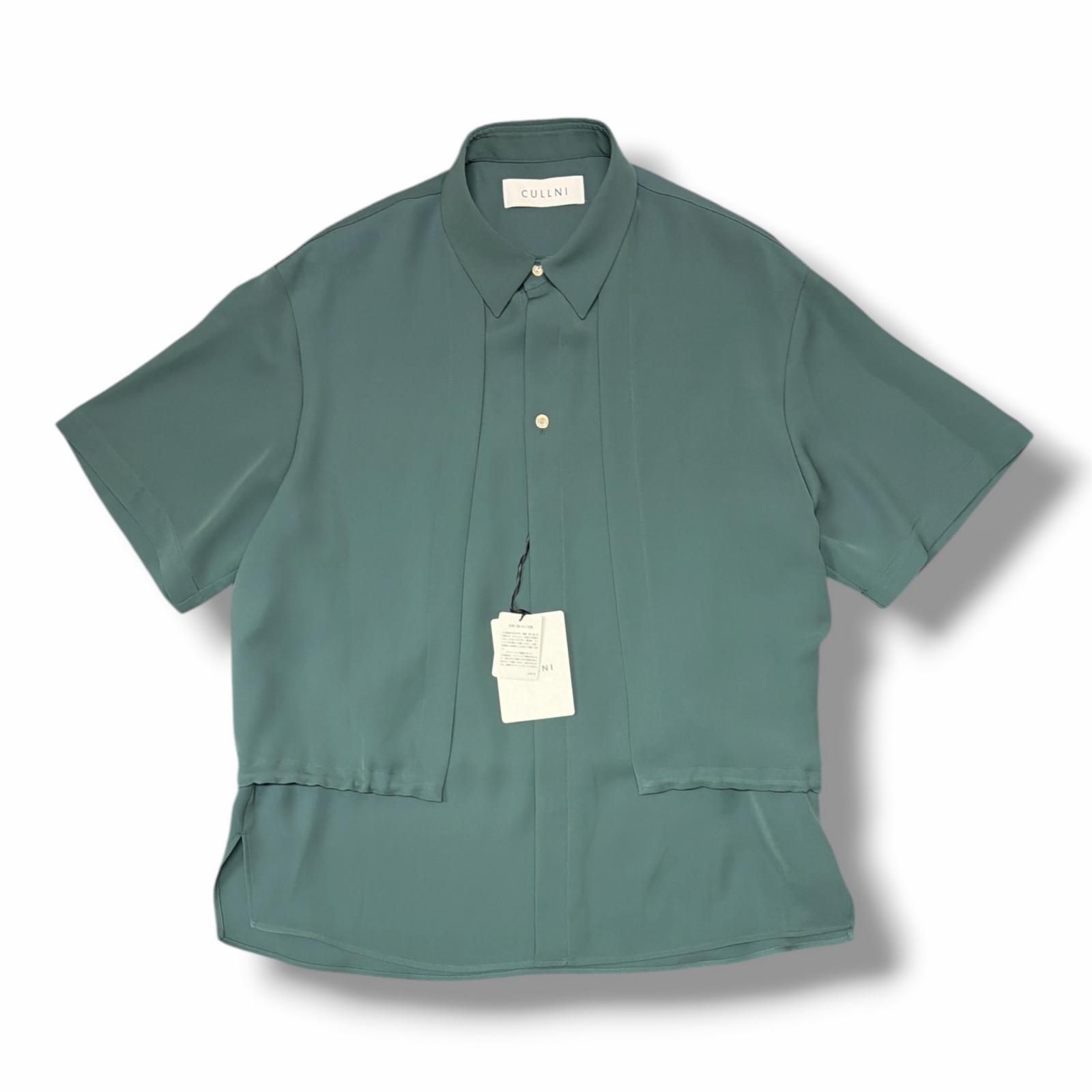 参考上代38500円 未使用 CULLNI 25SS Dry Double Satin Layered Short Sleeve Shirt ドライダブルサテンレイヤード半袖シャツ クルニ 25-SS-016 グリーン 1 （4718M）