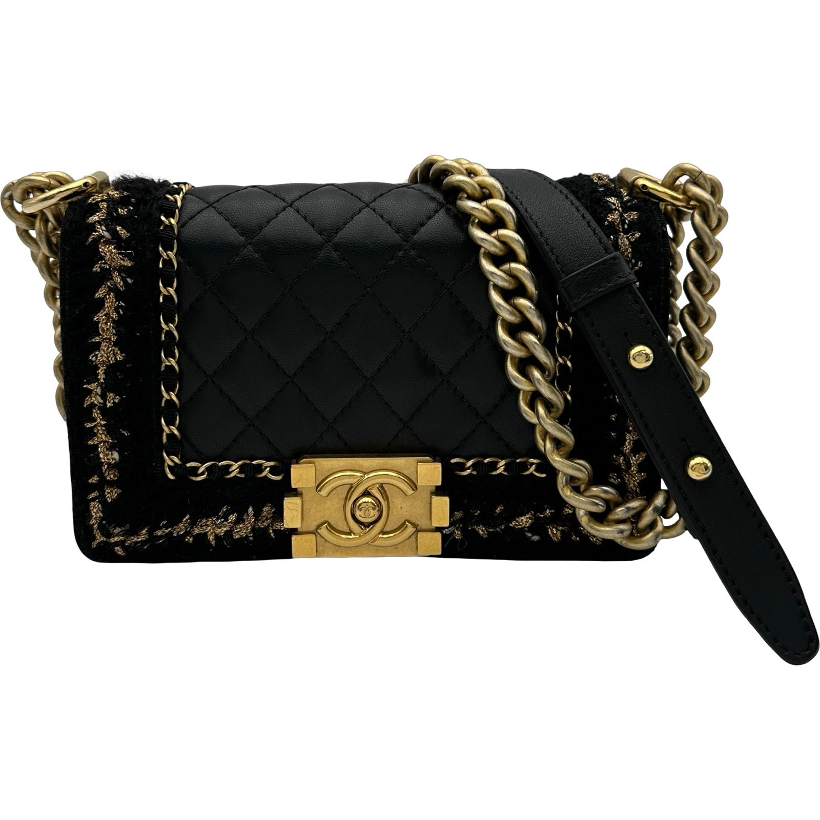 シャネル CHANEL ボーイシャネル20 A67085 23番台 ブラック ゴールド金具 ラム/ツイード レディース ショルダーバッグ