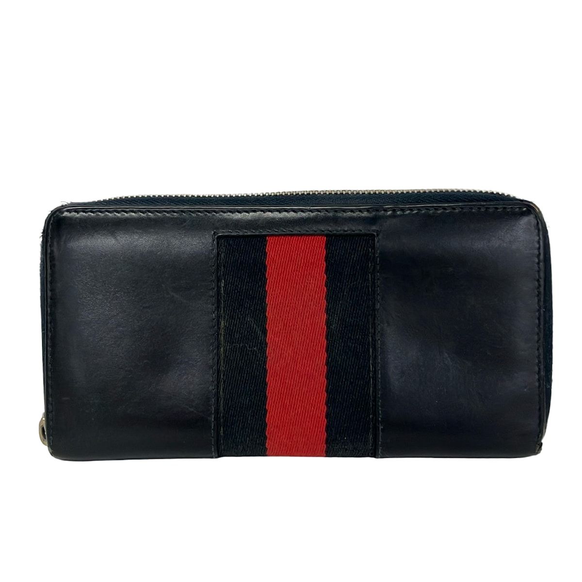 GUCCI(グッチ) 長財布 - 251855 黒×レッド ラウンドファスナー レザー