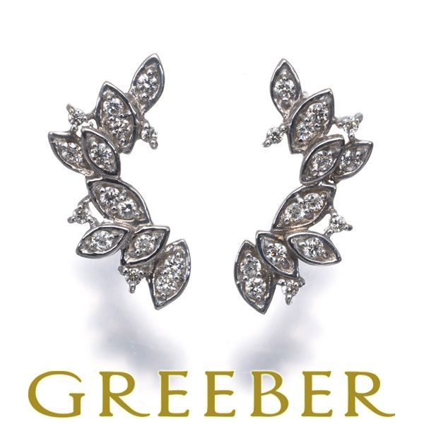 ダイヤ ダイヤモンド 0.12ct/0.12ct リーフ ピアス K18WG #192626