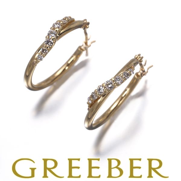 ダイヤ ダイヤモンド 0.08ct/0.08ct フープ ピアス K18YG #193061