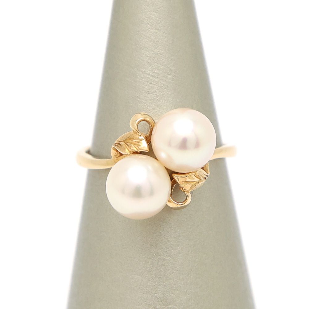 【楠本質店/元住吉】ミキモト/MIKIMOTO　K18　リーフモチーフ パール リング　パール7.3mm　10.5号【中古】