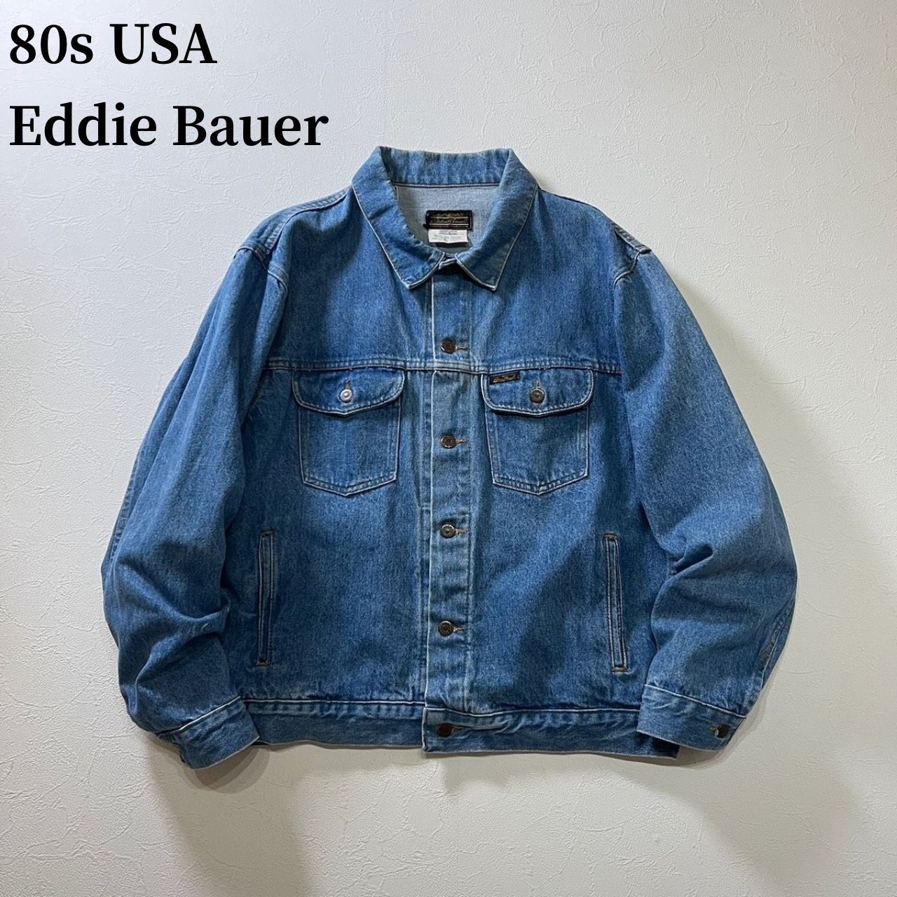80s USA Eddie Bauer　デニムジャケット　Gジャン　エディーバウアー　ライトブルー　L 古着
