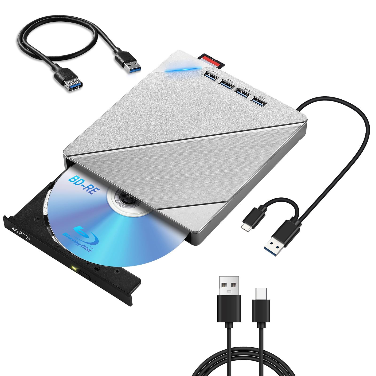 【2025年新登場】ブルーレイドライブ 外付け ブルーレイドライ USB3.0＆Type-C両接続 BD/CD/DVD プレーヤー 読取/書込可 ブルーレイプレーヤー Blu-ray プレイヤー 多機能 薄型 軽量 外付けブルーレイドライブ ブルーレ ...