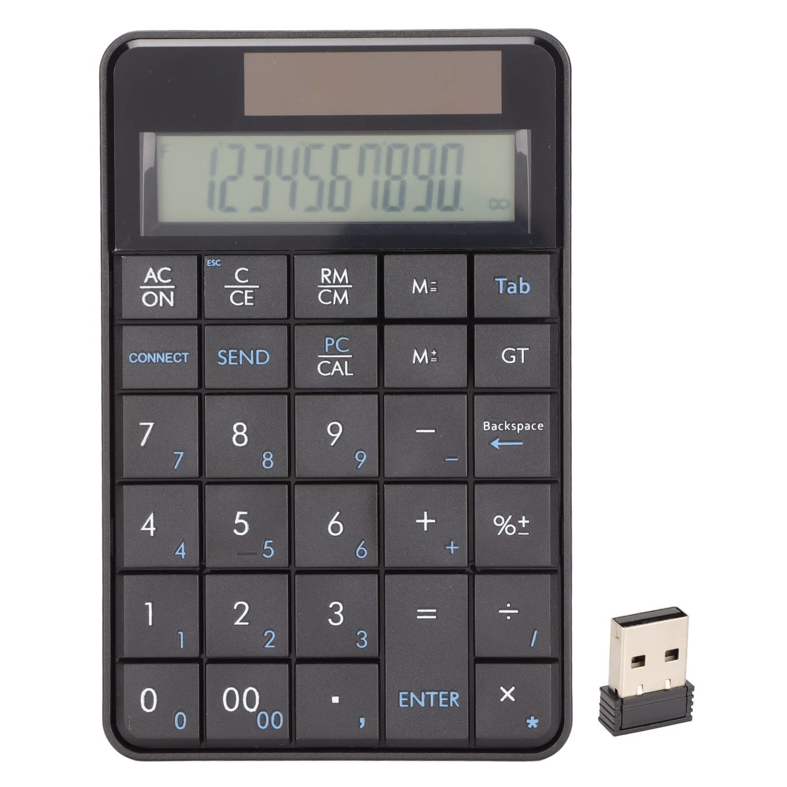 Vbestlife 電卓テンキー、29キー2 in 1 2.4GHzワイヤレスUSB電卓テンキー、ソーラーパネル付き、ラップトップ、銀行、学校、財務会計用