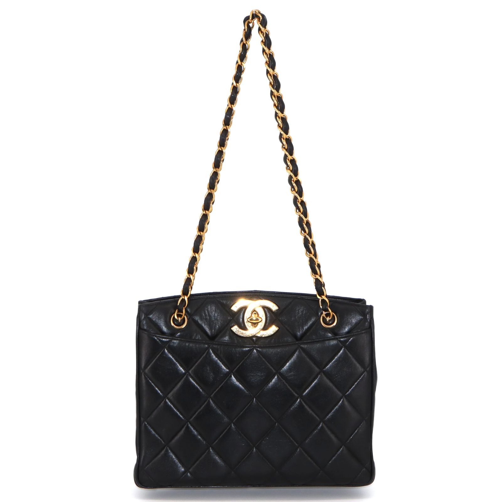 【中古】美品 Chanel Matelasse Coco Mark Chain Tote Bag シャネル マトラッセ ココマーク ヴィンテージ チェーントートバッグ ブラック