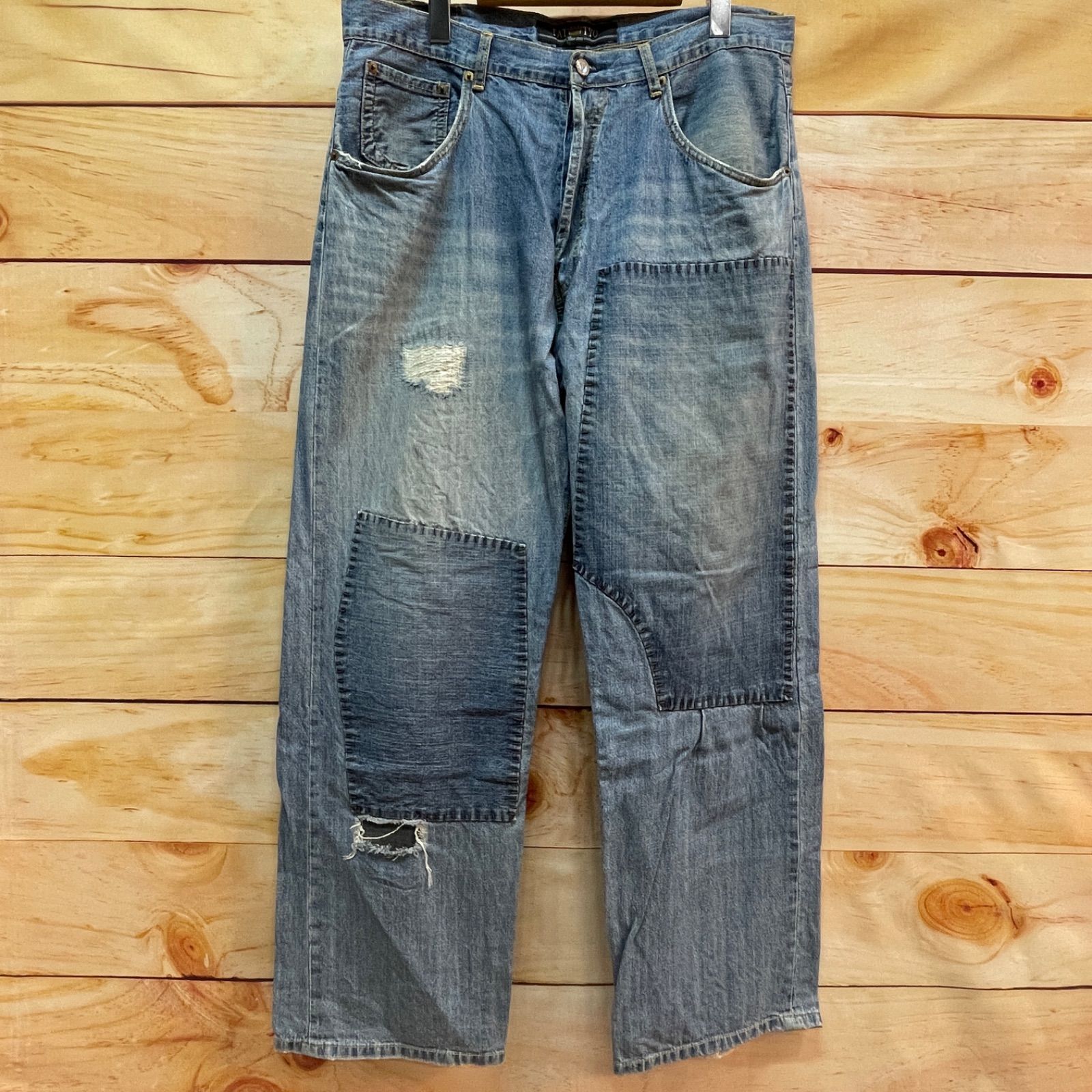 00s 日本製 FAT 247 ワイドデニムパンツ リペア パッチワーク ハチノス
