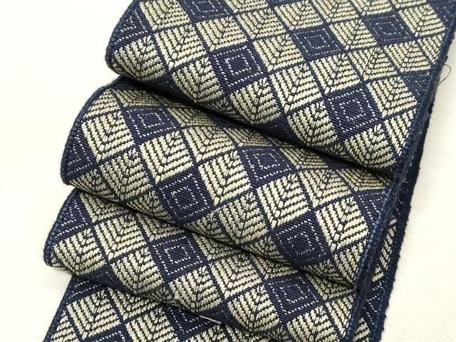 平和屋着物○男性 両面 角帯 紬地 縞 正絹 逸品 CABG2991dy