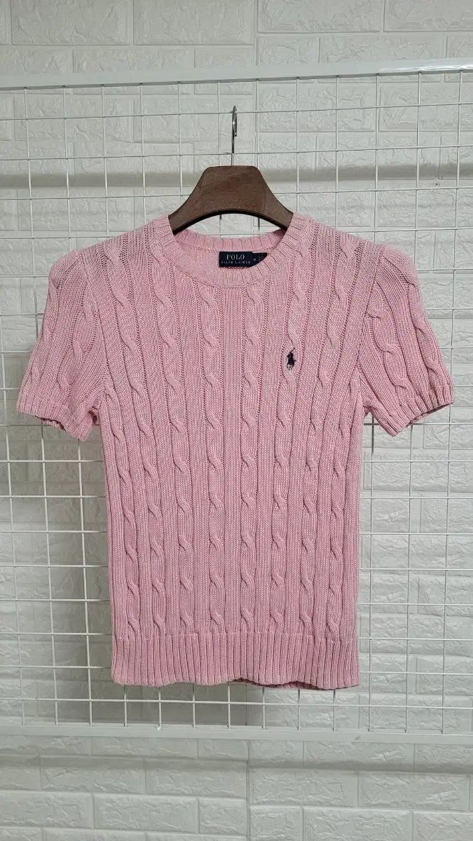 M POLO RALPH LAUREN(ポロラルフローレン) パステルライトピンク 100%ピマコットン ケーブルニット半袖Tシャツ M