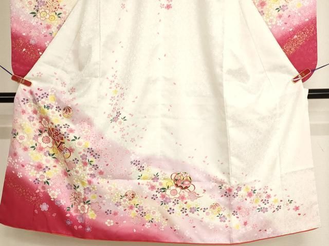 平和屋着物[]七五三　女の子　７歳　祝着　四つ身　桜手毬文　暈し染め　金彩　AABH2996ja