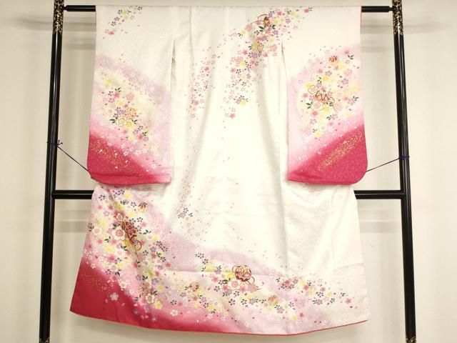 平和屋着物[]七五三 女の子 7歳 祝着 四つ身 桜手毬文 暈し染め