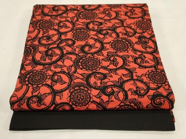 平和屋着物●塩瀬　九寸開き名古屋帯　型染め　花唐草文　正絹　逸品　CABF6349dy
