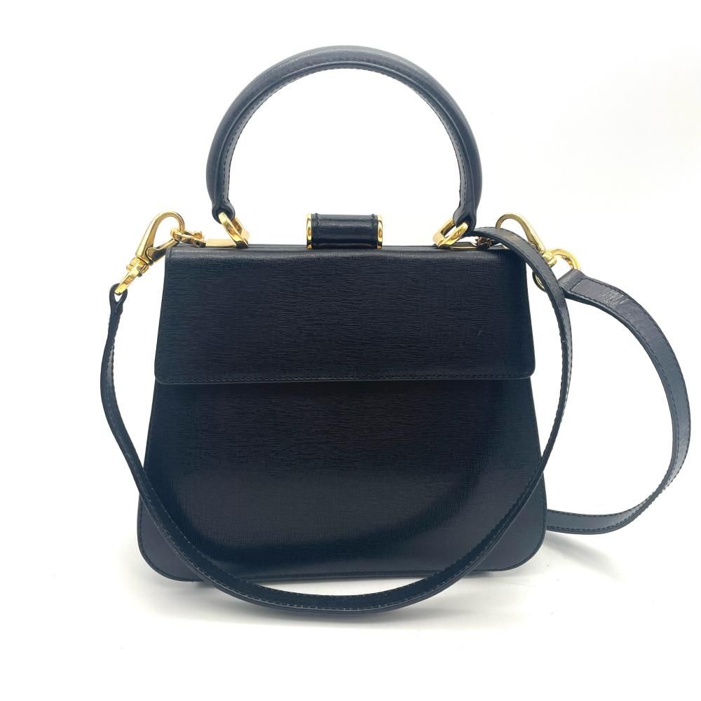 フェラガモ Ferragamo ガンチーニ ミニ がま口 ハンドバッグ 2WAY ブラック【中古】