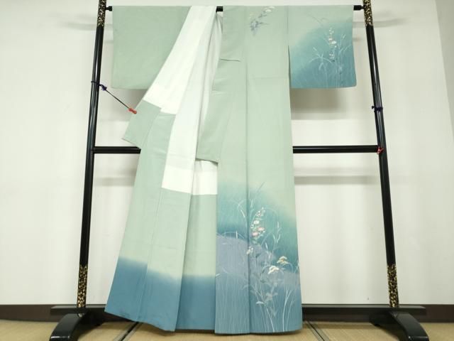 平和屋着物●訪問着　友禅　作家物　草花文　暈し染め　正絹　逸品　DABD9090ud 平和屋着物○訪問着 友禅 作家物 草花文 暈し染め 正絹 逸品