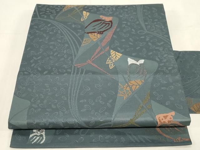 平和屋着物●九寸名古屋帯 唐織 梟 正絹 逸品 CABF6352dy
