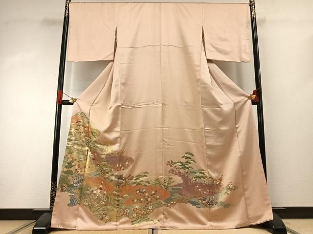平和屋着物●豪華色留袖　刺繍　松竹梅　摺り剥がし　金糸　金彩　正絹　逸品　AABI1364fy