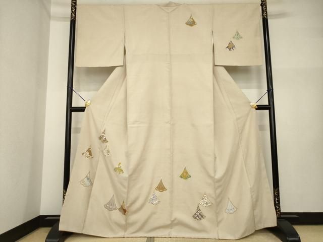 平和屋着物●創業460年・千總　訪問着　紬地　名物裂花文　金彩　正絹　逸品　AABI4416ck
