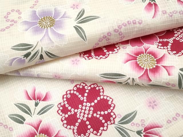 平和屋着物∴夏物　浴衣　綿紅梅　雪輪花文　金彩　綿　逸品　CABF2720tx