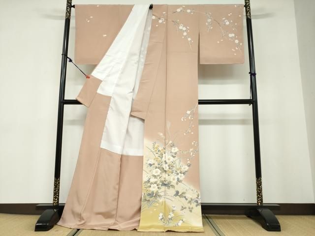 平和屋着物○訪問着 友禅 草花文 暈し染め ロング丈 正絹 逸品 未使用