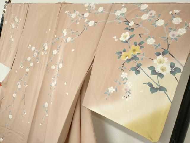 平和屋着物○訪問着 友禅 草花文 暈し染め ロング丈 正絹 逸品 未使用