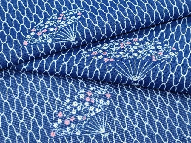 平和屋着物＊夏物　小紋　絽　扇面草花文　洗える着物　CABF4557rv