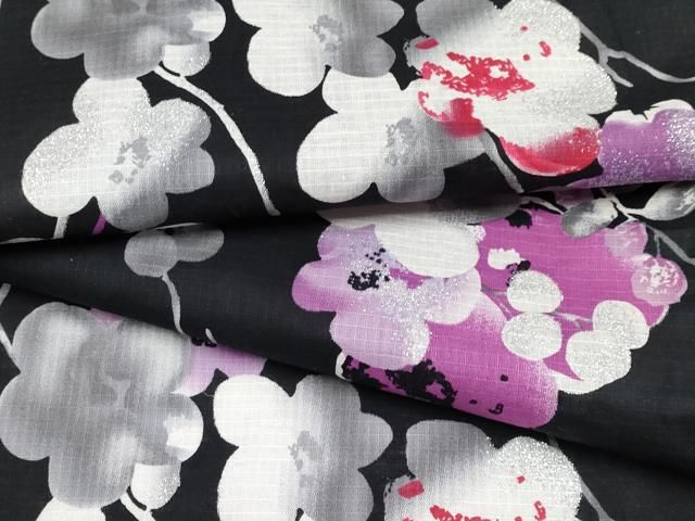 平和屋着物∴夏物 浴衣 JUN AMI MISAKO 綿紅梅 枝花文 黒地 銀彩 綿 逸品 未使用 CABF2723tx
