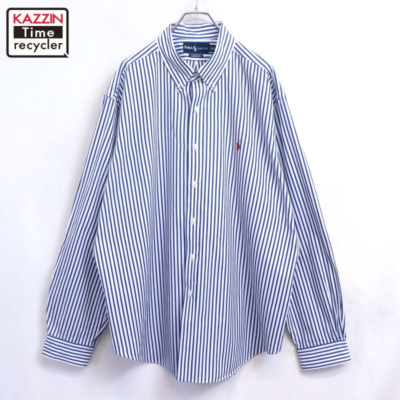 00s RALPH LAUREN ストライプ柄 ボタンダウン 長袖シャツ メンズ 表記XXLサイズ