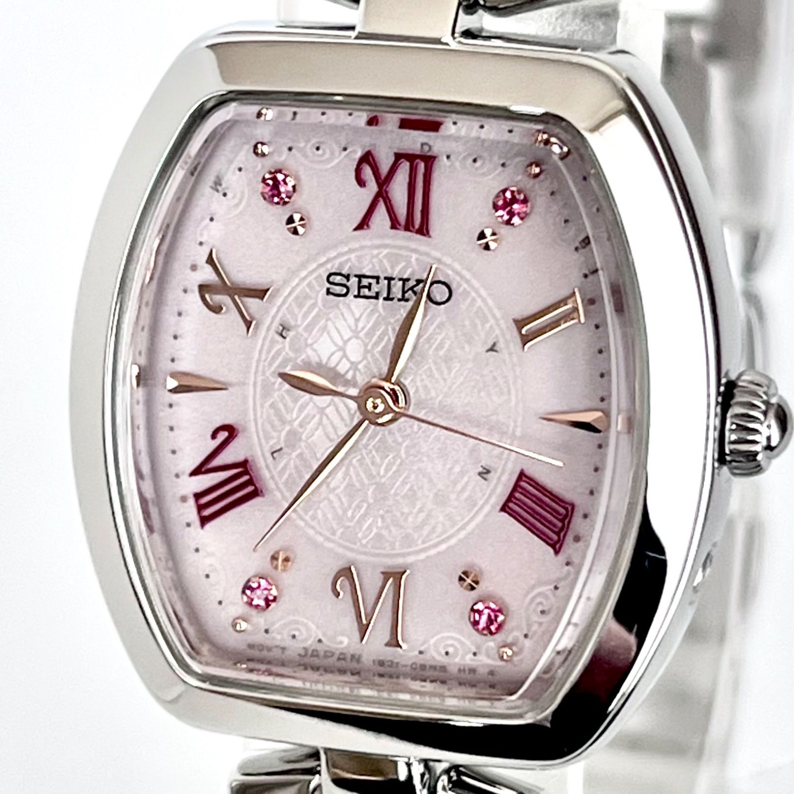 【セイコー レディース 腕時計 稼働 電波ソーラー 磨き済み】SEIKO 美品 ピンク文字盤